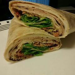 Chicken, Bacon, Avocado and Swiss wrap A picture of Chicken, Bacon, Avocado and Swiss wrap.