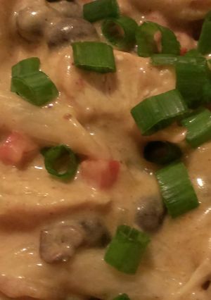 A picture of Chicken enchilada pasta casserole.