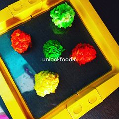A picture of Steam, Colourful Rice balls.