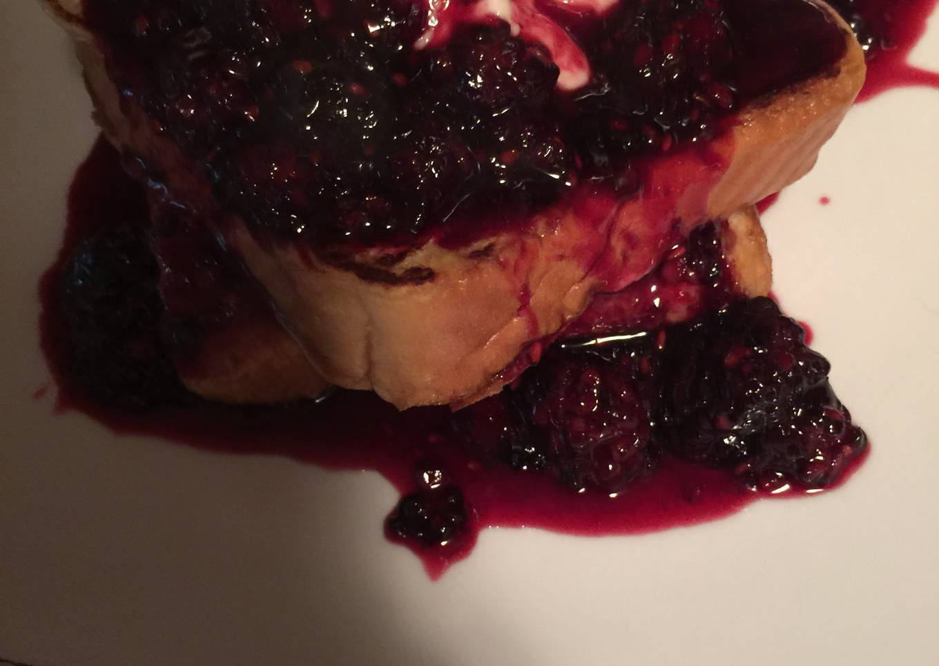 Vanilla French Toast With Sweet Cream Cheese And Fresh Blackberry Syrup