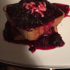Vanilla French Toast With Sweet Cream Cheese And Fresh Blackberry Syrup A picture of Vanilla French Toast With Sweet Cream Cheese And Fresh Blackberry Syrup.
