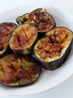 A picture of Summer Eggplant with Soy Sauce Malt and Ketchup Sauce.