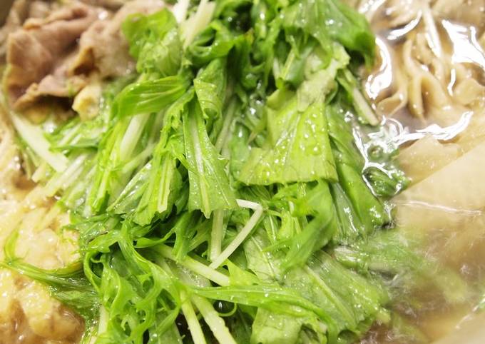 Easiest Way to Prepare Perfect Mizuna Greens, Pork, and Daikon Radish Harihari Hot Pot
