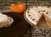 A picture of pumpkin pie with cracker crust