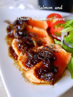 A picture of Seared Salmon with Onion-Balsamic Sauce.