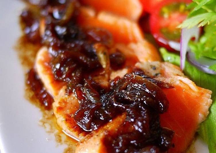 Recipe of Any-night-of-the-week Seared Salmon with Onion-Balsamic Sauce