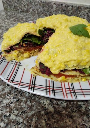 Una foto de Lasaña vegana fría multicolor :)