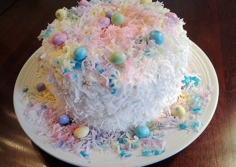 Steps to Make Ultimate Coconut Cake with colored coconut decorations for any holiday