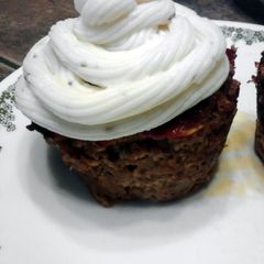 A picture of Meatloaf Cupcakes W/ Mashed Potato Frosting.