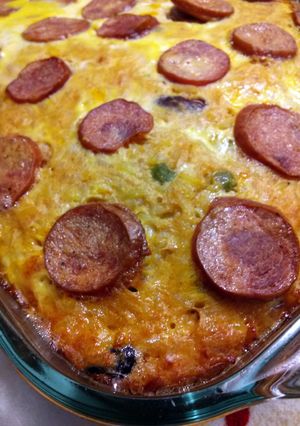 A picture of sandra's chicken and rice casserole.