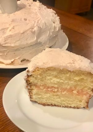 A picture of Raspberry-White Chocolate Cream Cake.