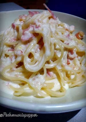 Una foto de Espaguetis carbonara.(Thermomix)
