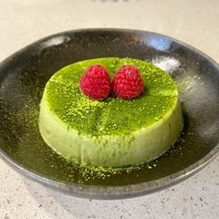 A picture of Matcha (green tea) panna cotta.