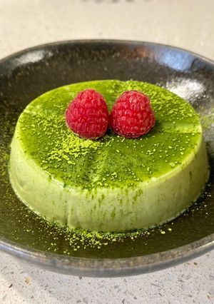 A picture of Matcha (green tea) panna cotta.
