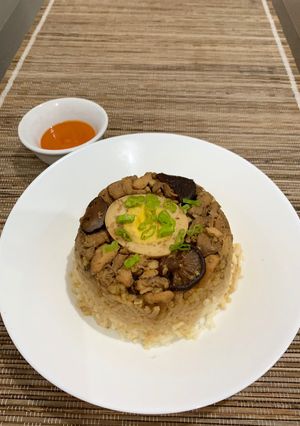Foto resep Nasi tim ayam jamur