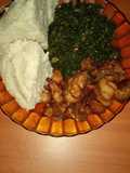 Ugali, fried pork and vegetable (sukuma wiki)# vegetables