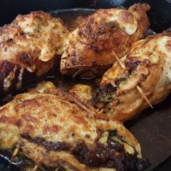 A picture of Sundried tomato, spinach and cheese stuffed chicken breast.
