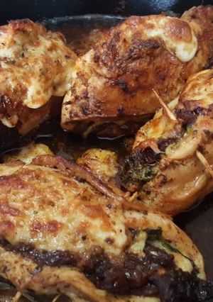 A picture of Sundried tomato, spinach and cheese stuffed chicken breast.