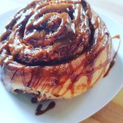A picture of Cinnamon rolls with coffee glaze.