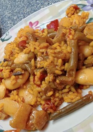 A picture of Iberian Paella with Garden Vegetables.