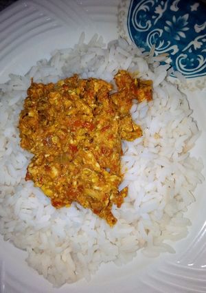 Shinkafa da sauce din kwai ainihin hoton girkin