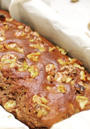 A picture of Cocoa banana cake with olive oil.