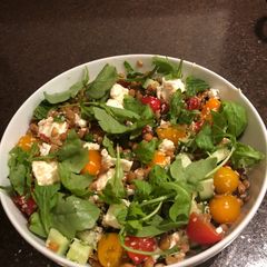 A picture of Lentil, tomato and feta salad.