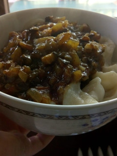 A picture of Noodles with mushroom/onion sauce.