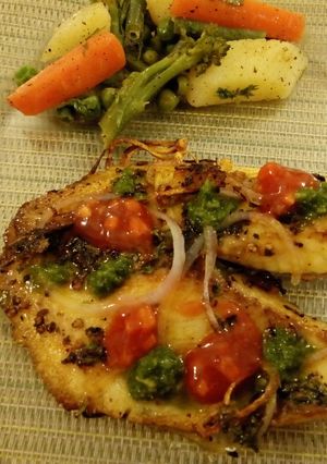 A picture of Pan Fried Fish with mix Vegetables.