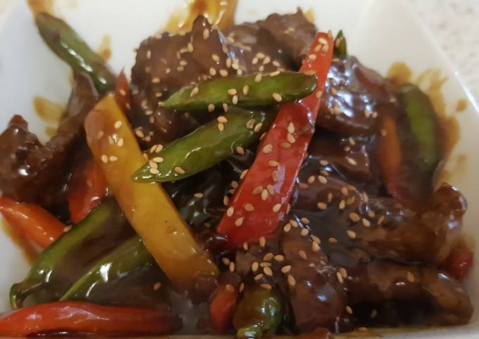 Steps to Prepare Favorite Sweet &amp; Sticky Beef Strips 😀