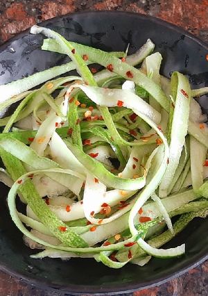 A picture of Thai style cucumber noodles salad.
