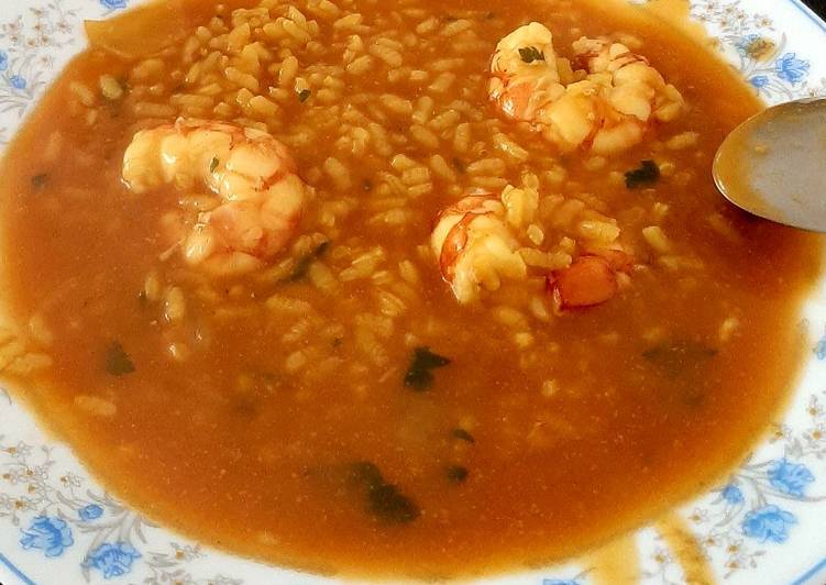 Arroz caldoso con gambones sin gluten