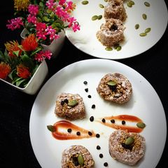 A picture of Nachos stuffed Sandesh.