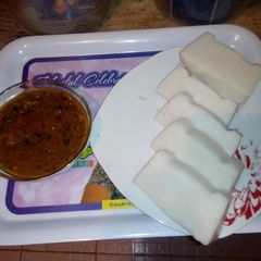 A picture of Agidi and Ogbonor soup.