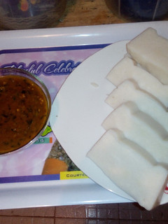 A picture of Agidi and Ogbonor soup.
