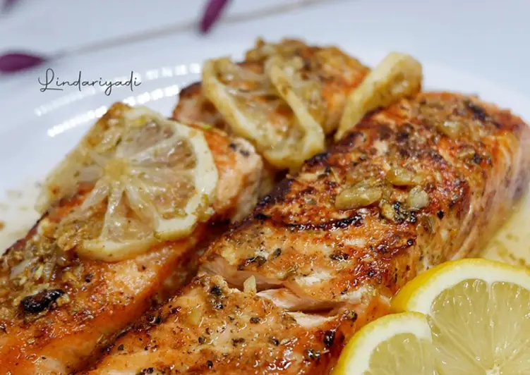 Resep Terbaik Grilled Salmon saus lemon butter Praktis Enak