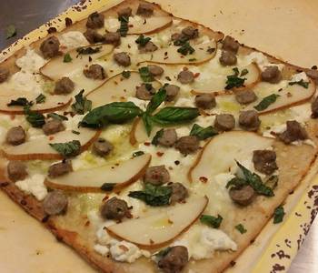 Ready to Serve Flatbread pizzette w Sausage Pear Goat Cheese an Mozzarella Home Style