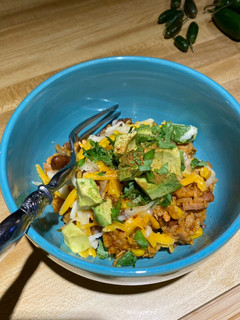 A picture of Chef Miguel’s InstaPot Chicken Enchilada Rice Bowl.
