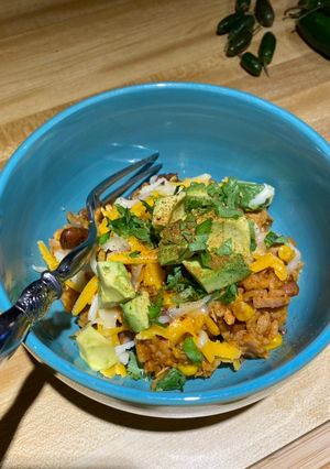 A picture of Chef Miguel’s InstaPot Chicken Enchilada Rice Bowl.