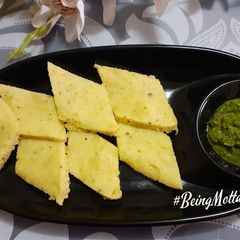 A picture of Yellow Moong Dal Dhokla.