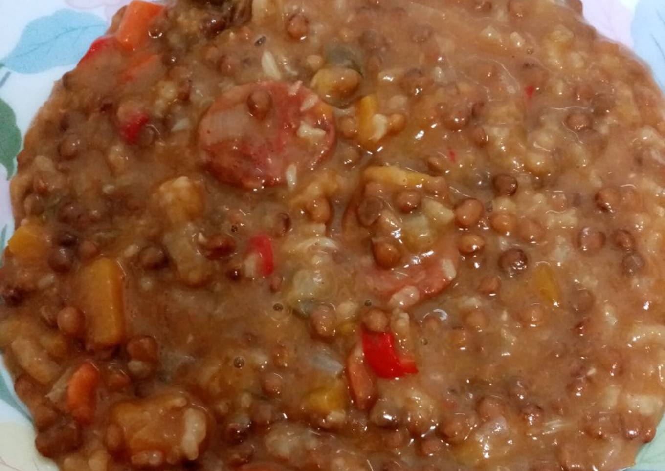 Potaje de lentejas con verduras y arroz