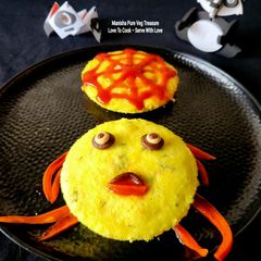 A picture of Halloween Spooky Spider-Web Dhokla.