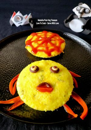 A picture of Halloween Spooky Spider-Web Dhokla.