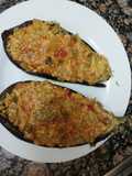 Berenjena rellena de atún al micro