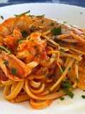 Linguine con Gamberoni sfumati al Cognac e Pomodorini Freschi