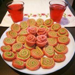 A picture of Colourful Swirl Mathri And Rose Mathri.