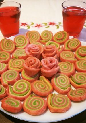 A picture of Colourful Swirl Mathri And Rose Mathri.