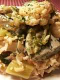 Arroz largo con judías verdes, alcachofas y coliflor
