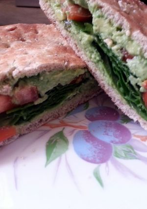 A picture of skye's guacamole sandwich.