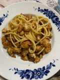 Spaghetti al pollo e soia